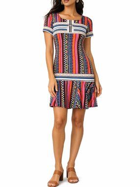 Daslu Basic Colorful Geometric Print Drop Waist Mini Dress M